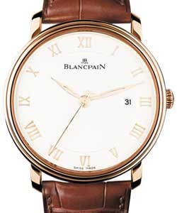 Villeret Ultra Slimin Rose Gold  On Brown Crocodile Leather Strap with White Roman Dial