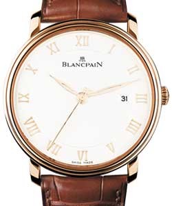 Villeret Ultra Slimin Rose Gold  On Brown Crocodile Leather Strap with White Roman Dial