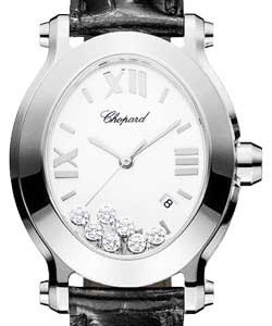 Happy Sport Oval Men's Quartz in Steel on Black Leather Strap with MOP & 7 Floating Diamond Dial