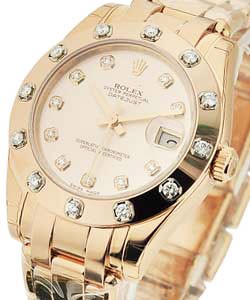 Masterpiece Midsize in Rose Gold with 12 Diamond Bezel on Rose Gold Pearlmaster Bracelet with Pink Diamond Dial