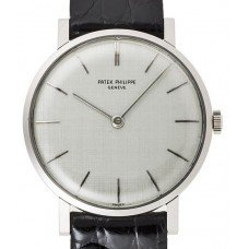 Calatrava Men's in White Gold On Black Leather Strap with Silver Dial