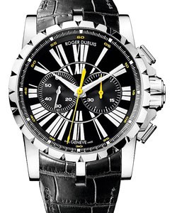 Excalibur Chronograph Men's Automatic in Steel On Black Crocodile Strap with Black Roman Dial