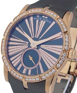 Excalibur Jewelry Automatic 36mm in Rose Gold with Diamond Bezel on Black Satin Strap with Black Dial