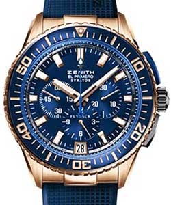 El Primero Stratos Flyback in Rose Gold with Blue Bezel On Blue Rubber Strap with Blue Dial - Gold Markers