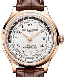 Capeland  World Timer 44mm Automatic in Rose Gold On Brown Crocodile Leather Strap with White Dial