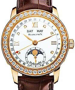 Leman Women''''''''''''''''s Automatic Watch Yellow Gold on Leather Strap with MOP & Diamond Dial