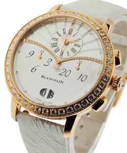Leman Womens Chronograph Flyback Watch in Rose Gold on White Satin Strap with MOP & Diamonds Dial