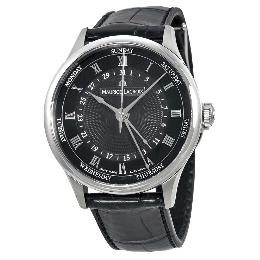 Masterpiece Cing Aiguilles Automatic in Steel On Black Crocodile Strap - Black Roman Dial 