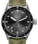 Fifty Fathoms Bathyscaphe 43mm in Stainless Steel on Green Sail-Canvas Strap with Metallic Grey Dial