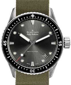 Fifty Fathoms Bathyscaphe 43mm Automatic in Stainless Steel on Green Fabric Strap with Grey Dial