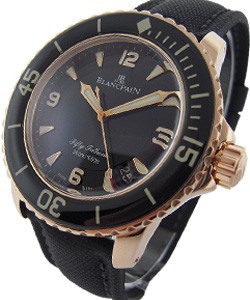 Fifty Fathoms Mens Automatic Watch 18K Rose Gold on Fabric Strap with Black Dial