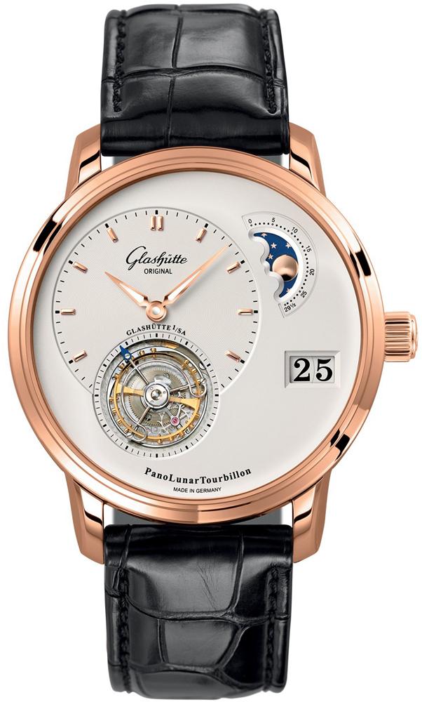 Panomatic Lunar Tourbillon 40mm Automatic in Rose Gold on Black Crocodile Strap with Silver Dial