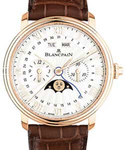 Villeret Automatic Moonphase Watch Rose Gold on Brown Leather Strap with White Dial