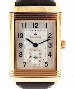 Reverso Glande in Rose Gold on Brown Alligator Leather Strap with White Dial