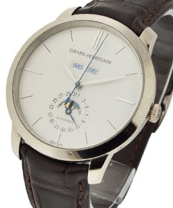 Vintage 1966 Full Calendar Moonphase in White Gold on Black Crocodile Leather Strap with Silver Dial