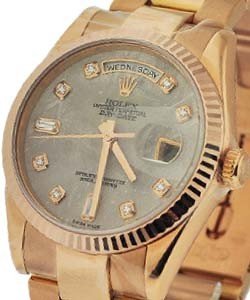 Presidential 36mm in Rose Gold with Fluted Bezel on Oyster Bracelet with Meteorite Diamond Dial