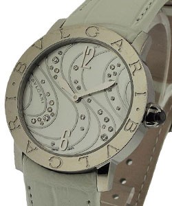 Bvlgari-Bvlgari 37mm with Flower Dial Steel on White Strap with Blue MOP Flower Dial