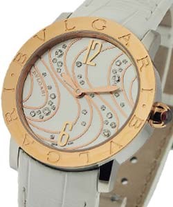 Bvlgari-Bvlgari Two-Tone Rose Gold and Steel on Strap with Mother of Pearl Wave Dial with Diamonds