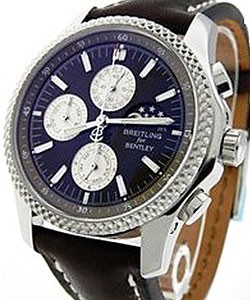Bentley Mark VI Complications 19 in Steel with Platinum Bezel on Black Calfskin Leather Strap with Blue Dial