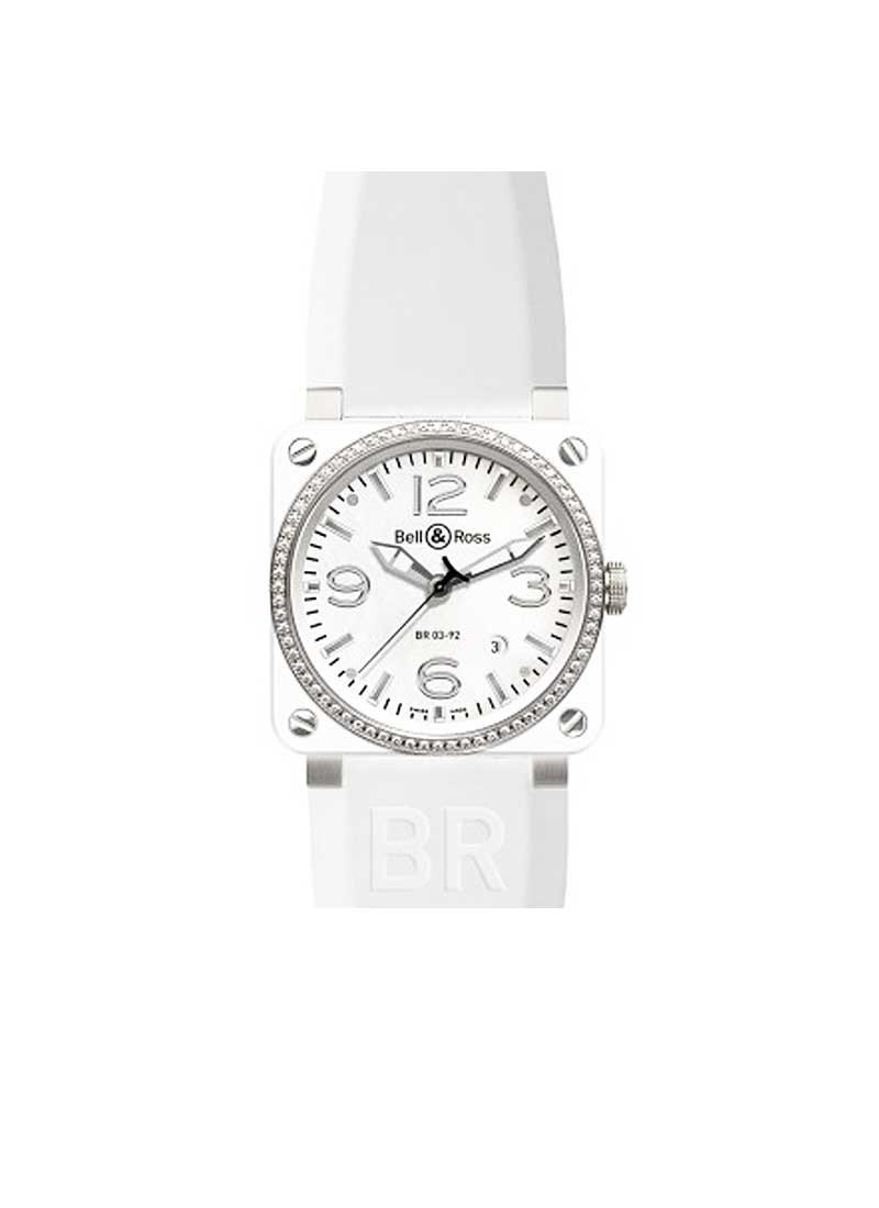 Bell & Ross BR03-92 Automatic in White Ceramic - Diamond Bezel