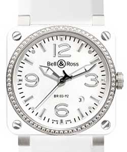 BR03-92 Automatic in White Ceramic - Diamond Bezel On White Rubber Strap with White Mother Of Pearl Dial