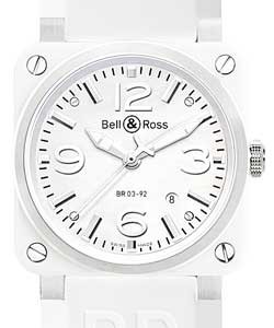 BR03-92 Automatic in White Ceramic with Diamond Bezel On White Rubber Strap with White Dial