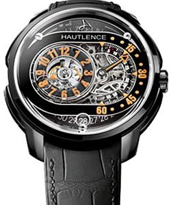 Atelier Jump Hour Retrograde in DLC-coated steel And Titanium on Black Crocodile Leather Strap with Black Skeleton Dial