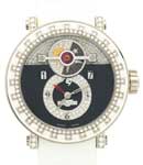 Triple Complications GMT Automatic White Gold with Diamond Bezel On White Crocodile Leather Strap with Black Diamonds Dial