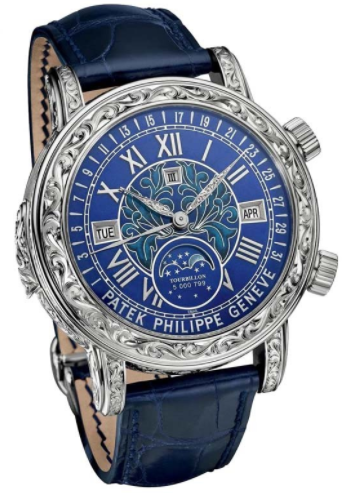 Grand Complications Minute Repeater Tourbillon 6002 White Gold on Leather Strap with Blue Dial