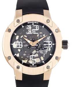 RM 033 Extra Flat Automatic in Rose Gold on Black Rubber Strap with Skeleton Dial