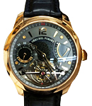 Double Tourbillon Historique Automatic in Rose Gold On Black Crocodile Strap with Black and Gold Dial