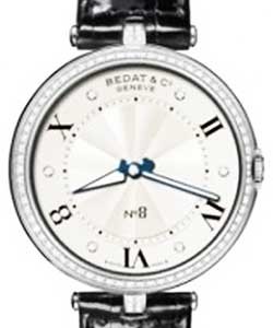 Bedat & Co. No 8 in Steel with Diamond Bezel on Black Leather Strap with MOP Dial