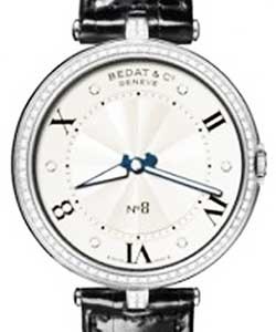 Bedat & Co. No 8 in Steel with Diamond Bezel on Black Leather Strap with Mother of Pearl Dial