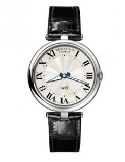 Bedat & Co. No 8 in Steel on Black Leather Strap with Mother of Pearl Dial