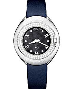 Bedat & Co. No 2 in Steel with Diamonds on Black Satin Strap with Black Dial