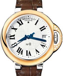 Bedat & Co. No. 8 in Steel with Rose Gold Bezel on Brown Leather Strap with Silver Dial