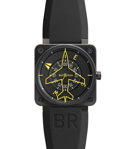Aviation BR 01-92 Heading Indicator in Steel on Black Rubber Strap with Black Dial