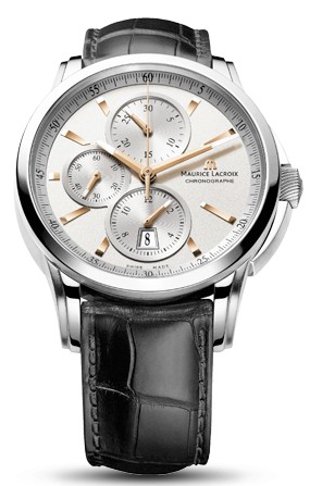 Pontos Chronographe  Steel on Strap with Silver Dial - Rose Gold Subdials