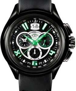 Forza II Swiss Quartz Chronograph in Steel On Black Rubber Inlay Black Leather Strap with Black Dial