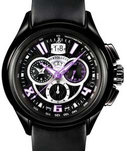 Forza II Swiss Quartz Chronograph in Steel on Purple Rubber Inlay Black Leather Strap with Black Dial