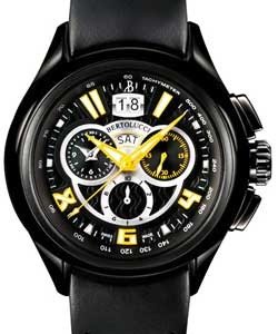 Forza II Swiss Quartz Chronograph in Steel   on Yellow Rubber Inlay Black Leather Strap with Black Dial