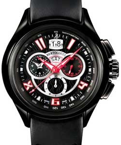 Forza II Swiss Quartz Chronograph in Steel   on Red Rubber Inlay Black Leather Strap with Black Dial