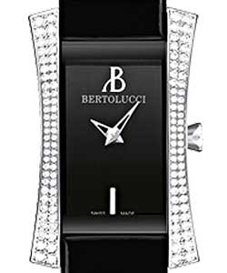 Voglia Swiss QUartz in Steel with Diamond Bezel   On Black Varnished Calfskin Leather with Black Lacquered Dial