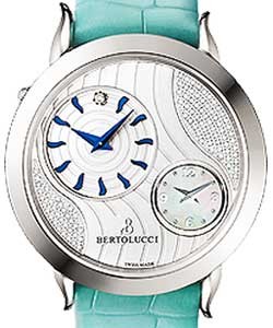 Volta Round Swiss Quartz in Steel   on Light Blue Alligator Strap with White Opaline Diamond