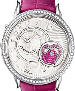 Volta II Swiss Quartz in Steel with Diamond Bezel on Fuschia Alligator Strap with White Silvered Opaline Dial
