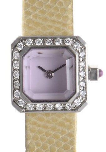 Sugar Cube Diamond Watch - Purple Mineral Glass Steel - Diamond Bezel on Strap with White Dial