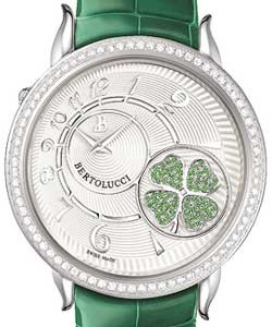 Volta II Swiss Quartz in Steel  with Diamond Bezel on Green Alligator Leather Strap with White Silvered Opaline Dial