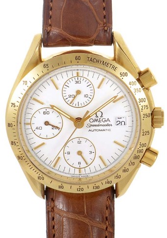 Speedmaster Automatic Chronograph Yellow Gold on Strap with White Dial