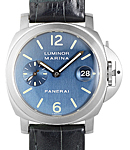 PAM 70 -  Marina in Steel on Black Leather Strap with Blue Dial