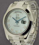 Day Date 41mm President II in Platinum with Smooth Bezel on President Bracelet with Ice Blue Roman Dial